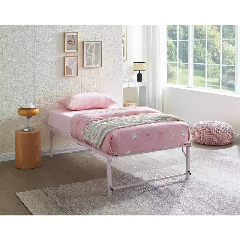 Kings Brand Furniture Lit de jour Twin en métal avec lit gigogne escamotable à roulettes - solution élégante et peu encombrante robuste