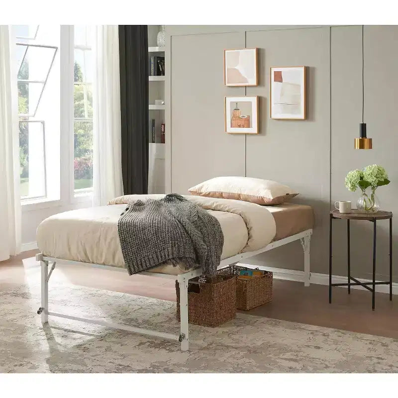Kings Brand Furniture Lit de jour Twin en métal avec lit gigogne escamotable à roulettes - solution élégante et peu encombrante robuste