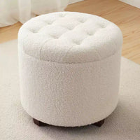 Pouff de rangement rond touffeté en bouclette Donovan Ornavo Home - Blanc