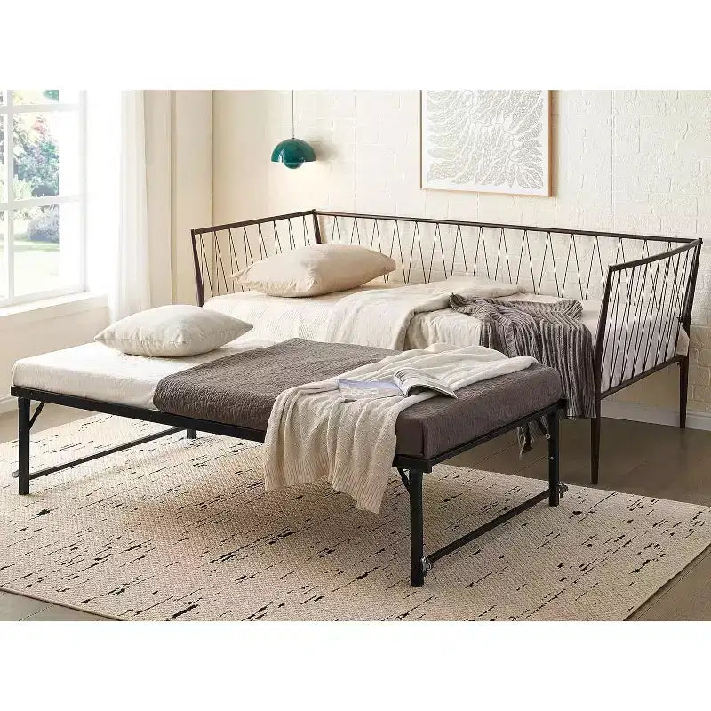 Kings Brand Furniture - Cadre de lit de jour métallique moderne taille Twin avec support de matelas, lit de jour pour salon, chambre, chambre d'amis, bronze