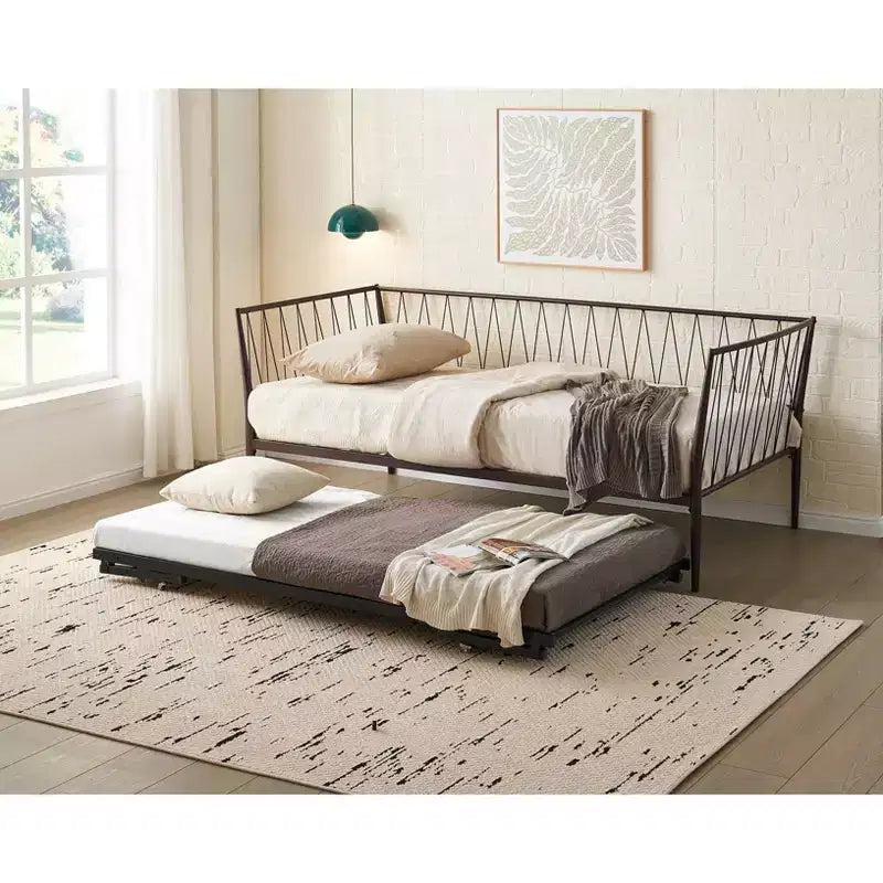 Kings Brand Furniture - Cadre de lit de jour métallique moderne taille Twin avec support de matelas, lit de jour pour salon, chambre, chambre d'amis, bronze