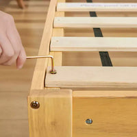 Cadre de lit plateforme en bois massif avec support à lattes en bois, coloris bois