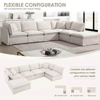 Whisen Canapé sectionnel modulaire 6 places 125,5 avec pouf mobile Tissu chenille siège large Combinaison libre pour salon appartement