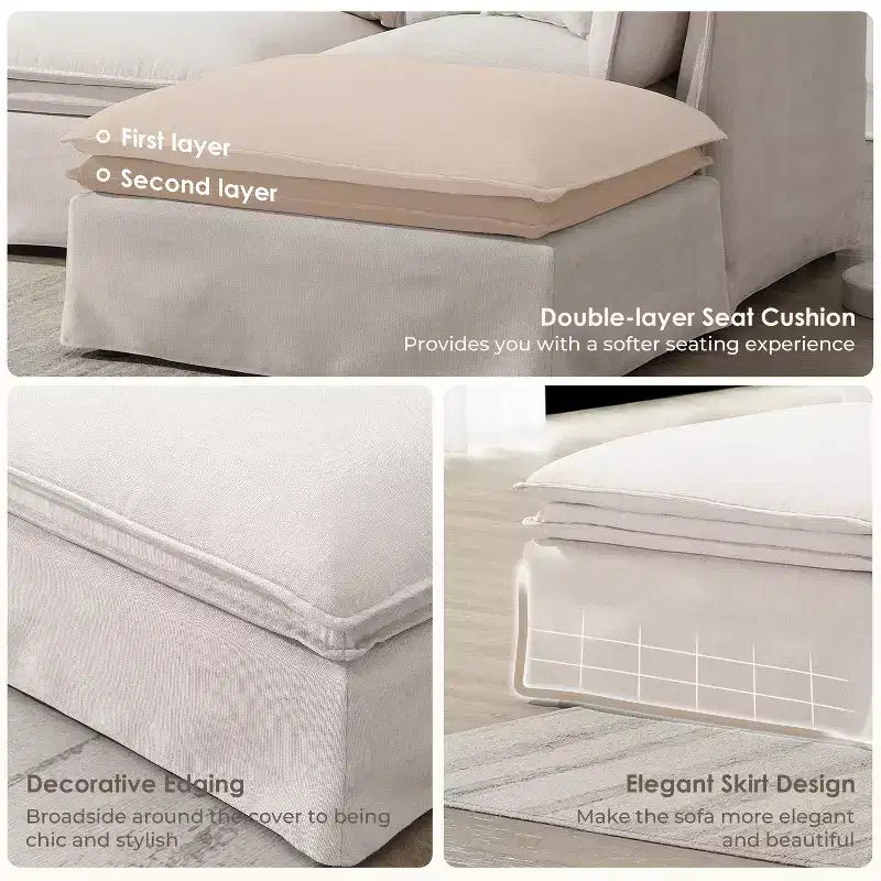Canapé sectionnel modulaire Whisen 125.5 à 6 places avec pouf amovible, assise large, chenille, combinaison libre pour salon ou appartement