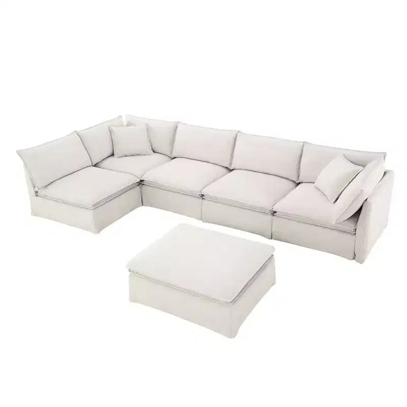 Canapé sectionnel modulaire Whisen 125.5 à 6 places avec pouf amovible, assise large, chenille, combinaison libre pour salon ou appartement