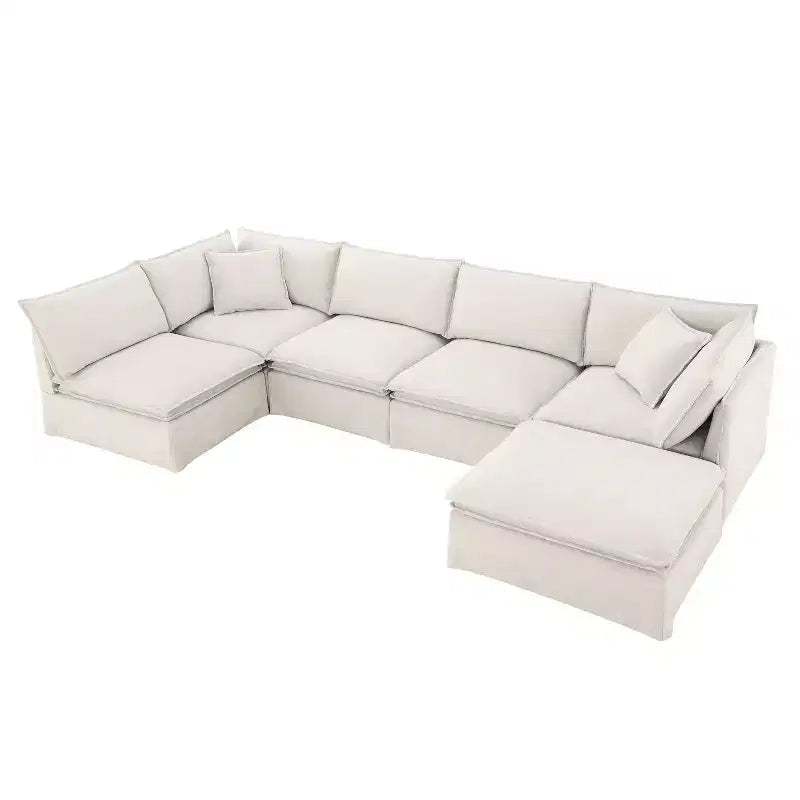 Canapé sectionnel modulaire Whisen 125.5 à 6 places avec pouf amovible, assise large, chenille, combinaison libre pour salon ou appartement
