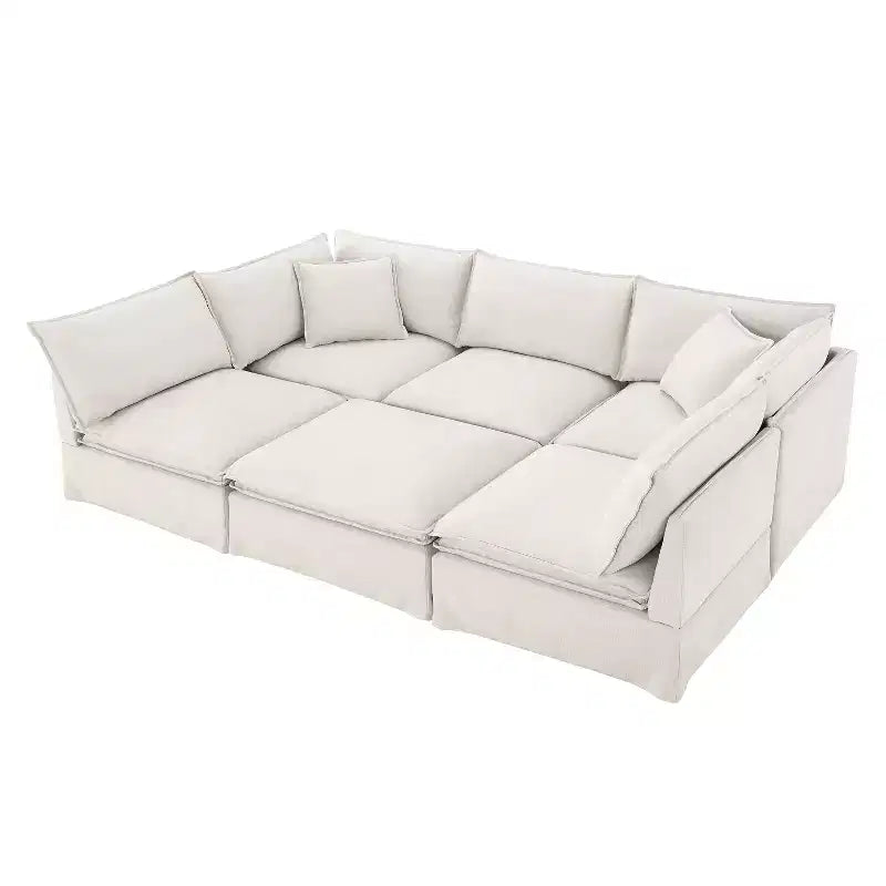 Canapé sectionnel modulaire Whisen 125.5 à 6 places avec pouf amovible, assise large, chenille, combinaison libre pour salon ou appartement