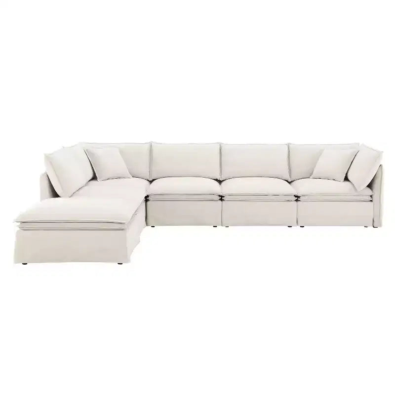 Canapé sectionnel modulaire Whisen 125.5 à 6 places avec pouf amovible, assise large, chenille, combinaison libre pour salon ou appartement