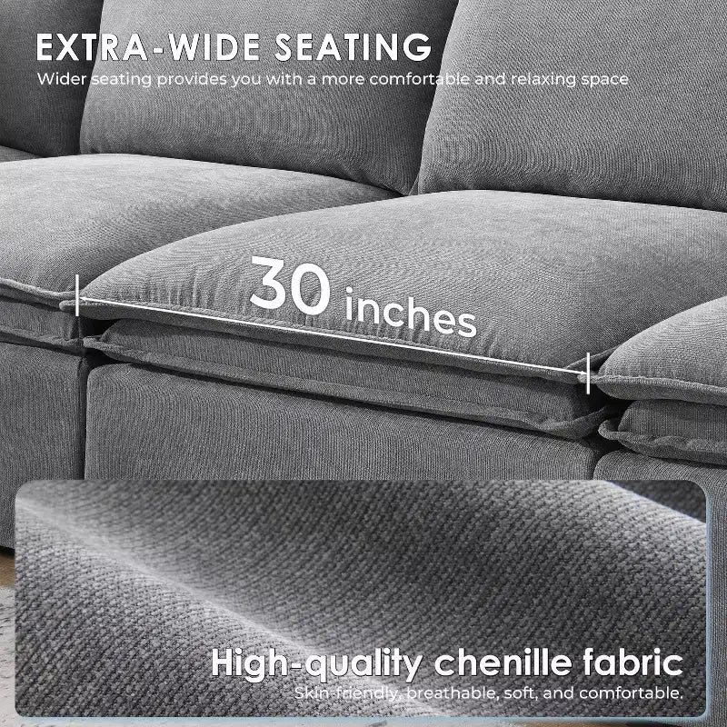 Canapé sectionnel modulaire Whisen 125.5 à 6 places avec pouf amovible, assise large, chenille, combinaison libre pour salon ou appartement
