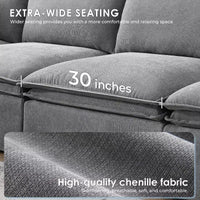 Whisen Canapé sectionnel modulaire 6 places 125,5 avec pouf mobile Tissu chenille siège large Combinaison libre pour salon appartement