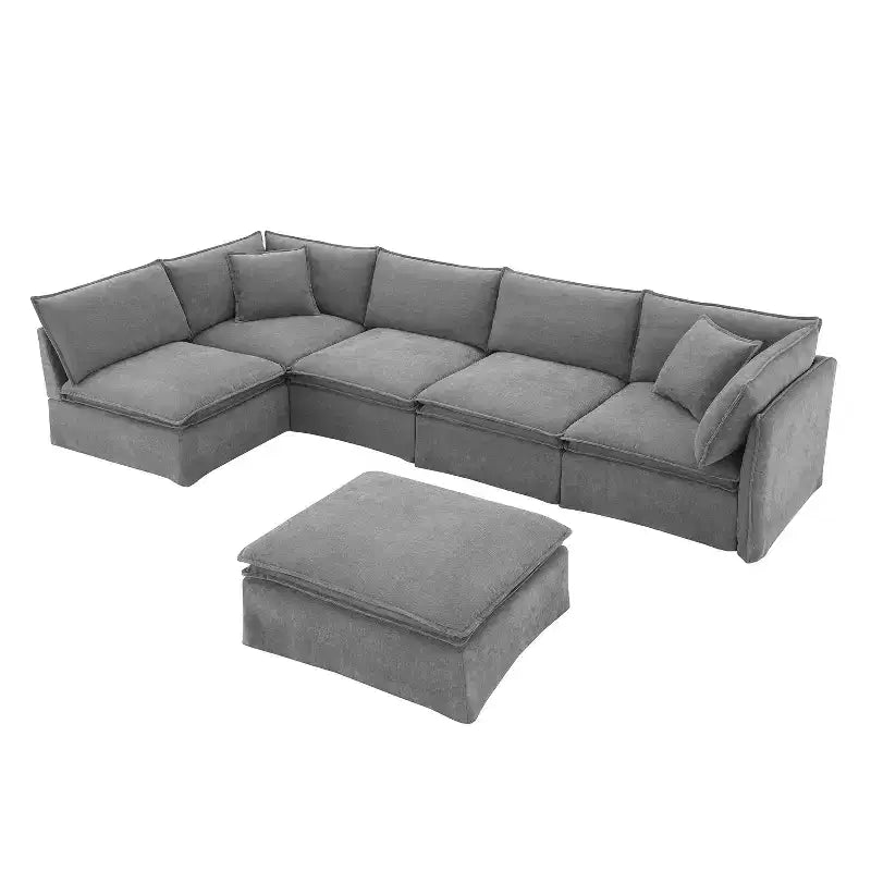 Canapé sectionnel modulaire Whisen 125.5 à 6 places avec pouf amovible, assise large, chenille, combinaison libre pour salon ou appartement