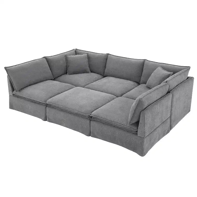Canapé sectionnel modulaire Whisen 125.5 à 6 places avec pouf amovible, assise large, chenille, combinaison libre pour salon ou appartement