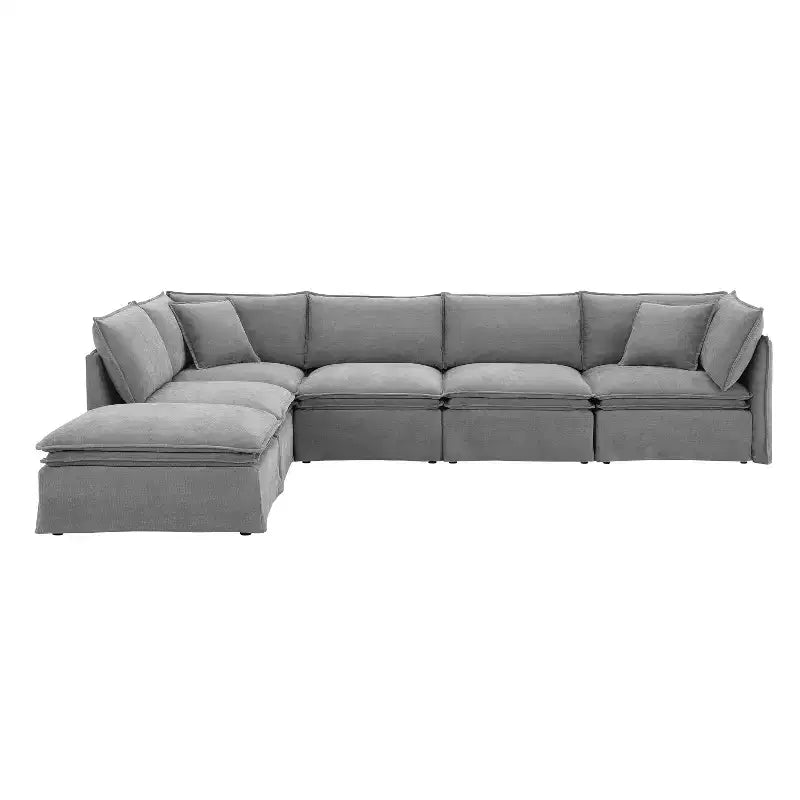 Canapé sectionnel modulaire Whisen 125.5 à 6 places avec pouf amovible, assise large, chenille, combinaison libre pour salon ou appartement