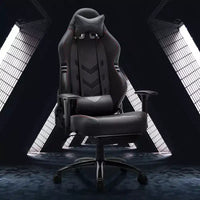 Chaise de jeu en cuir PU anti-transpiration avec accoudoirs fixes, support lombaire ergonomique et double accoudoir et repose-pieds