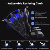 Chaise de jeu en cuir PU anti-transpiration avec accoudoirs fixes, support lombaire ergonomique et double accoudoir et repose-pieds