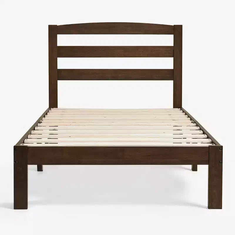 Subrtex - Lit plateforme en bois massif avec tête de lit, cadre de lit avec support à lattes en bois, noyer