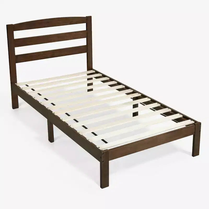 Subrtex - Lit plateforme en bois massif avec tête de lit, cadre de lit avec support à lattes en bois, noyer