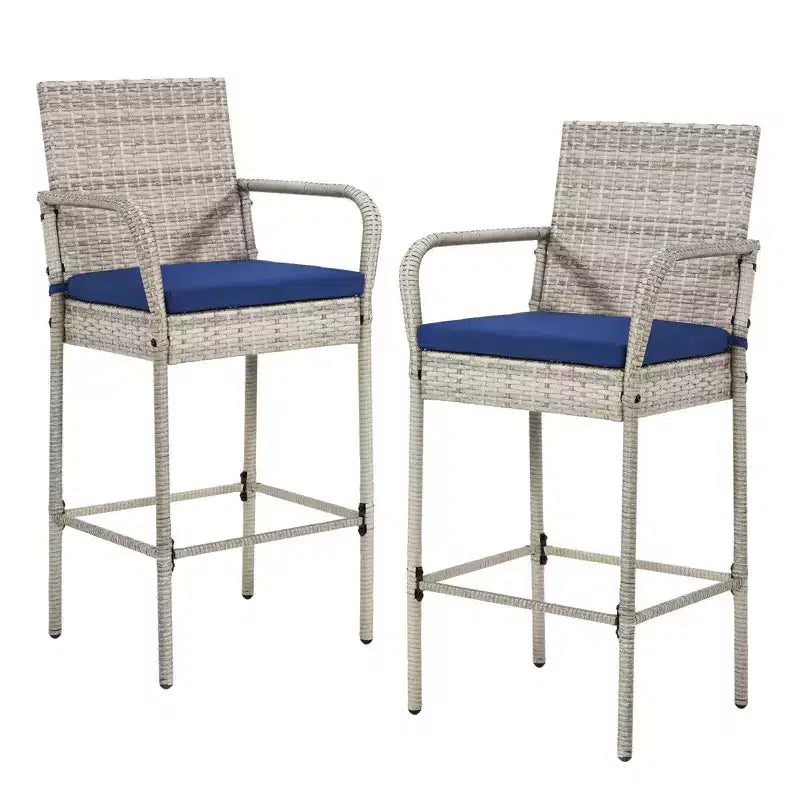 EROMMY Tabourets de bar extérieurs en résine tressée, lot de 2, tabourets de bar en rotin PE avec coussins amovibles, accoudoirs et dossier ergonomiques