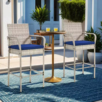 EROMMY Tabourets de bar extérieurs en résine tressée, lot de 2, tabourets de bar en rotin PE avec coussins amovibles, accoudoirs et dossier ergonomiques