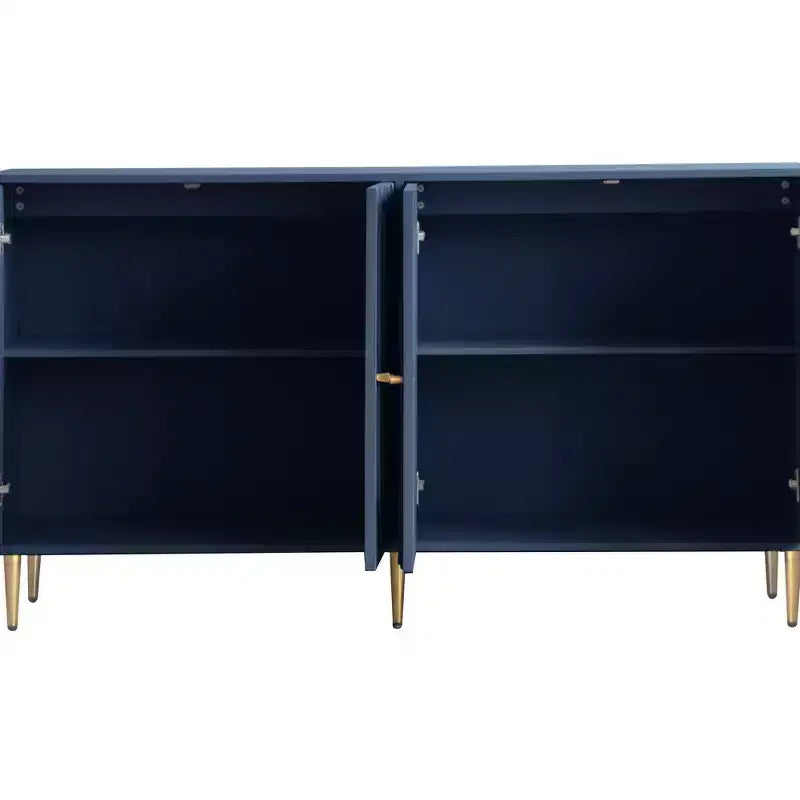 Armoire en bois moderne bleu laqué 4 portes, buffet desserte armoire de rangement