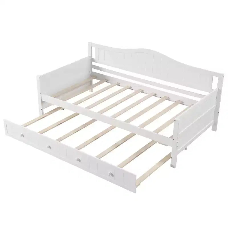 Costway - Lit de jour taille Twin avec gigogne, canapé-lit en bois massif avec support à lattes, lit d'amis, blanc / gris