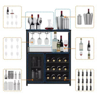 Cave à vin Whizmax avec grand espace de rangement et casier amovible, petit buffet enfilade avec porte grillagée