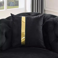 Canapé Chesterfield luxueux 90.6 pouces en velours avec capitonnage à boutons, accents dorés et 2 coussins - velours italien premium 280 g pour salons élégants