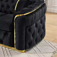 Canapé Chesterfield luxueux 90.6 pouces en velours avec capitonnage à boutons, accents dorés et 2 coussins - velours italien premium 280 g pour salons élégants