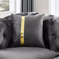 Canapé Chesterfield luxueux 90.6 pouces en velours avec capitonnage à boutons, accents dorés et 2 coussins - velours italien premium 280 g pour salons élégants