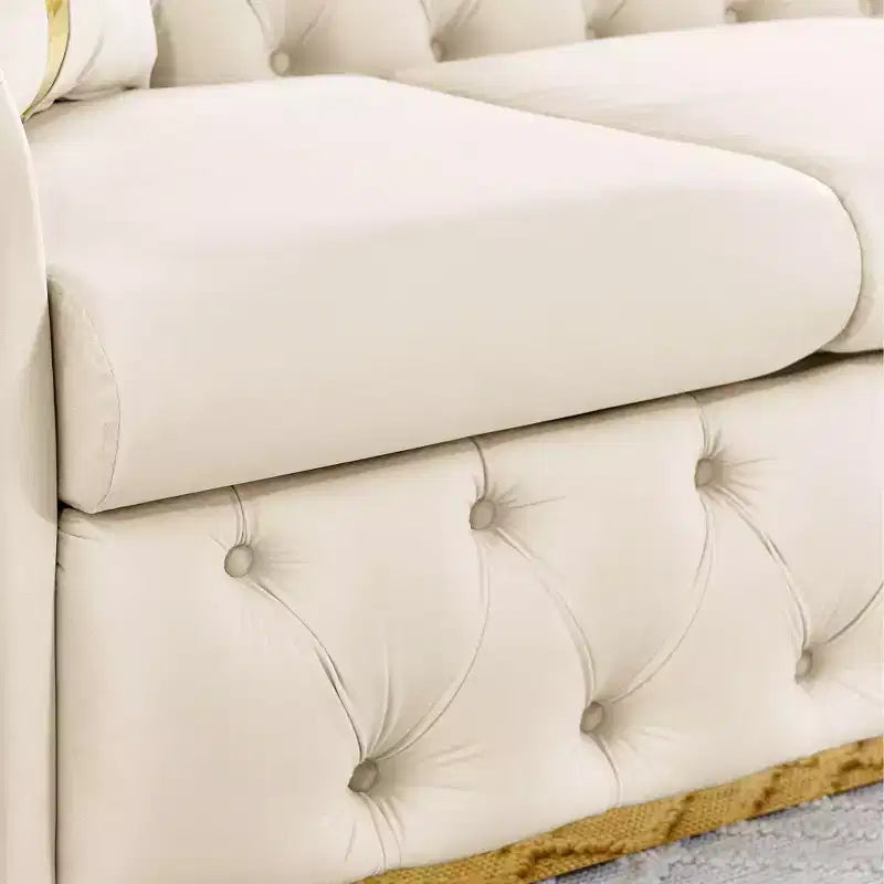 Canapé Chesterfield luxueux 90.6 pouces en velours avec capitonnage à boutons, accents dorés et 2 coussins - velours italien premium 280 g pour salons élégants