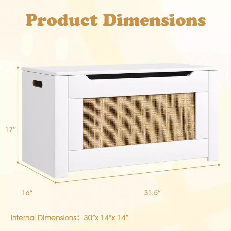 Costway Coffre à jouets 80 cm pour enfants, panier de rangement en rotin avec couvercle à charnière de sécurité