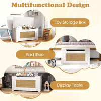 Costway Coffre à jouets 80 cm pour enfants, panier de rangement en rotin avec couvercle à charnière de sécurité
