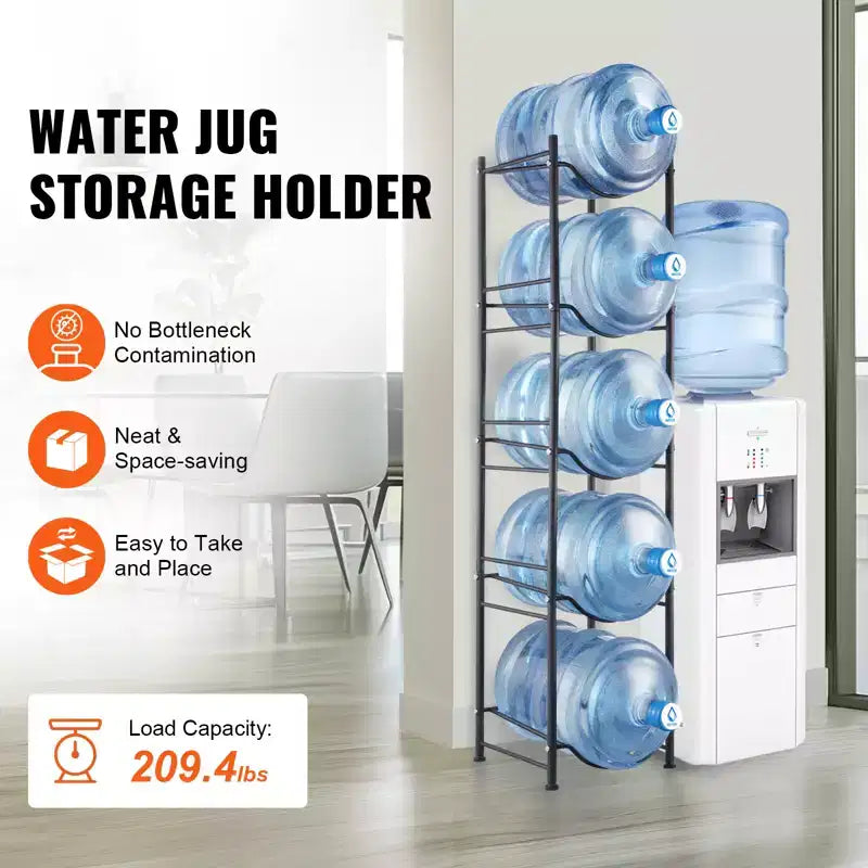 VEVOR support à bonbonnes d'eau à 5 niveaux, support pour bonbonne d'eau de 5 gallons, rack à bouteilles d'eau simple rangée pour 5 bouteilles, rack robuste à bonbonnes d'eau