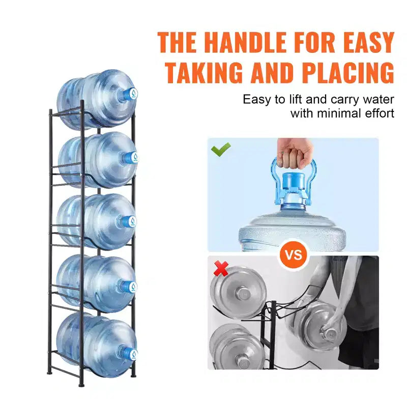 VEVOR support à bonbonnes d'eau à 5 niveaux, support pour bonbonne d'eau de 5 gallons, rack à bouteilles d'eau simple rangée pour 5 bouteilles, rack robuste à bonbonnes d'eau