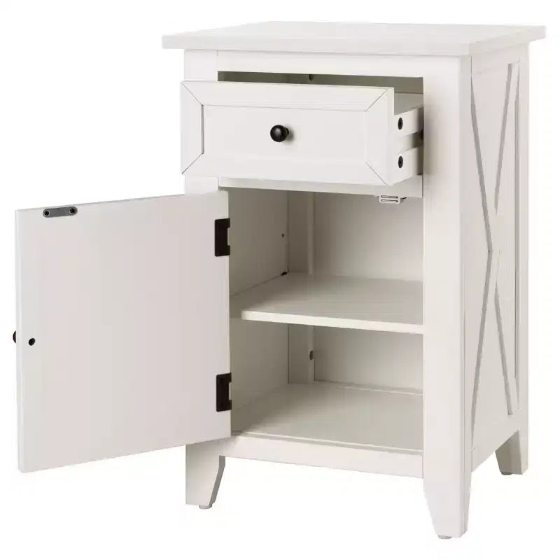 eHemco table de chevet en bois X-Side, table d'appoint avec 1 tiroir et 1 armoire de rangement à porte