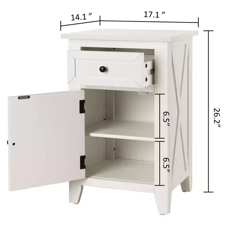 eHemco table de chevet en bois X-Side, table d'appoint avec 1 tiroir et 1 armoire de rangement à porte