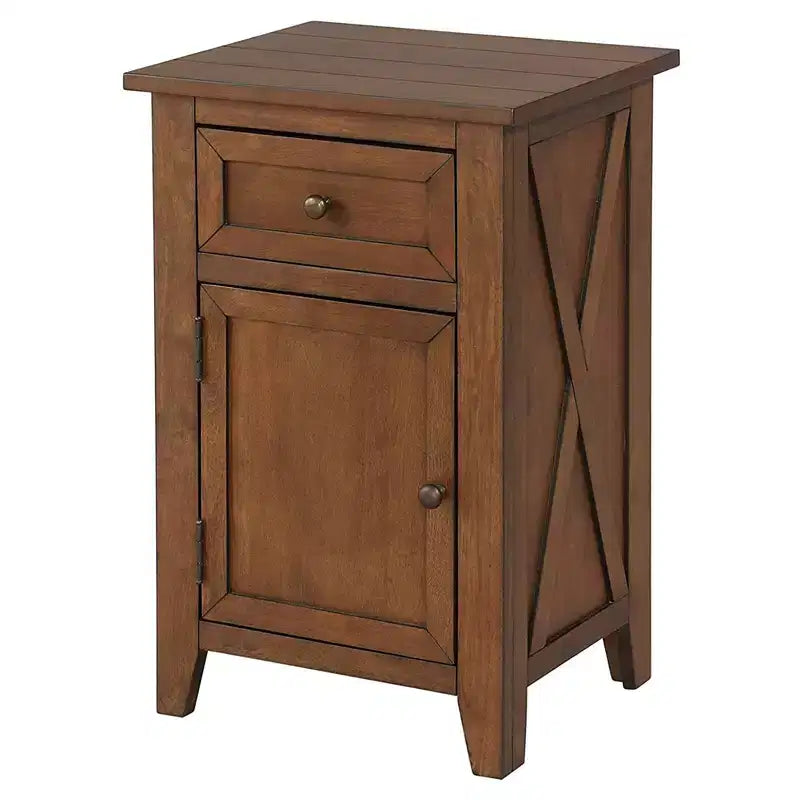 eHemco table de chevet en bois X-Side, table d'appoint avec 1 tiroir et 1 armoire de rangement à porte