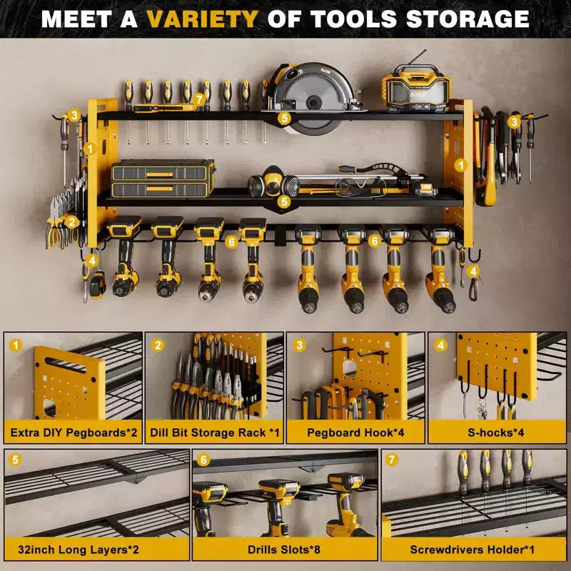 Hausource organisateur d'outils électriques à 3 niveaux rack de rangement robuste, jaune