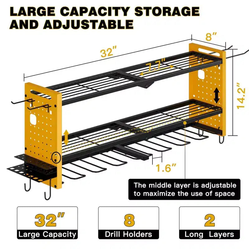 Hausource organisateur d'outils électriques à 3 niveaux rack de rangement robuste, jaune