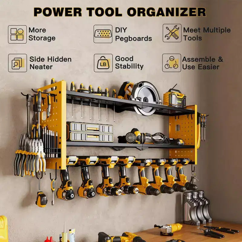 Hausource organisateur d'outils électriques à 3 niveaux rack de rangement robuste, jaune