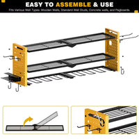Hausource organisateur d'outils électriques à 3 niveaux rack de rangement robuste, jaune