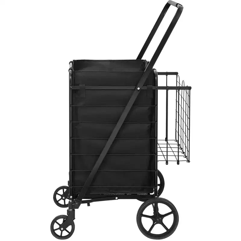 VEVOR chariot de courses pliable avec doublure imperméable amovible, chariot d'épicerie jumbo grande capacité 210LBS avec double panier, roulettes pivotantes 360