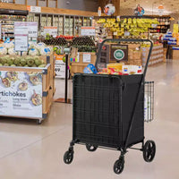 VEVOR chariot de courses pliable avec doublure imperméable amovible, chariot d'épicerie jumbo grande capacité 210LBS avec double panier, roulettes pivotantes 360