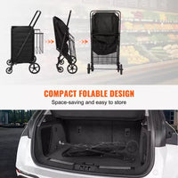 VEVOR chariot de courses pliable avec doublure imperméable amovible, chariot d'épicerie jumbo grande capacité 210LBS avec double panier, roulettes pivotantes 360