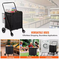 VEVOR chariot de courses pliable avec doublure imperméable amovible, chariot d'épicerie jumbo grande capacité 210LBS avec double panier, roulettes pivotantes 360