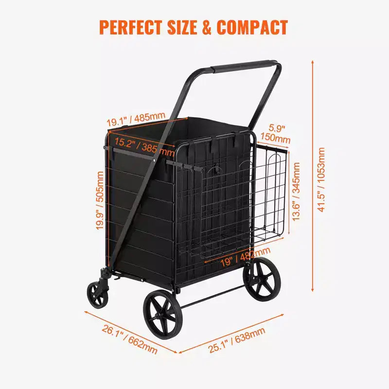 VEVOR chariot de courses pliable avec doublure imperméable amovible, chariot d'épicerie jumbo grande capacité 210LBS avec double panier, roulettes pivotantes 360