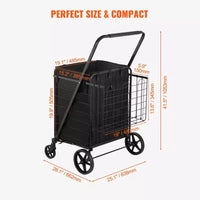 VEVOR chariot de courses pliable avec doublure imperméable amovible, chariot d'épicerie jumbo grande capacité 210LBS avec double panier, roulettes pivotantes 360