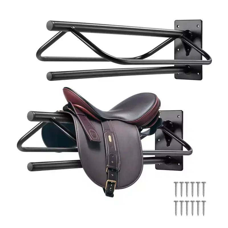 VEVOR rack à selles avec barre de tapis, 23.8 x 12.6 x 10.2 po, lot de 2 supports de selle muraux, support de selle en acier robuste, rack à selles western et anglaise