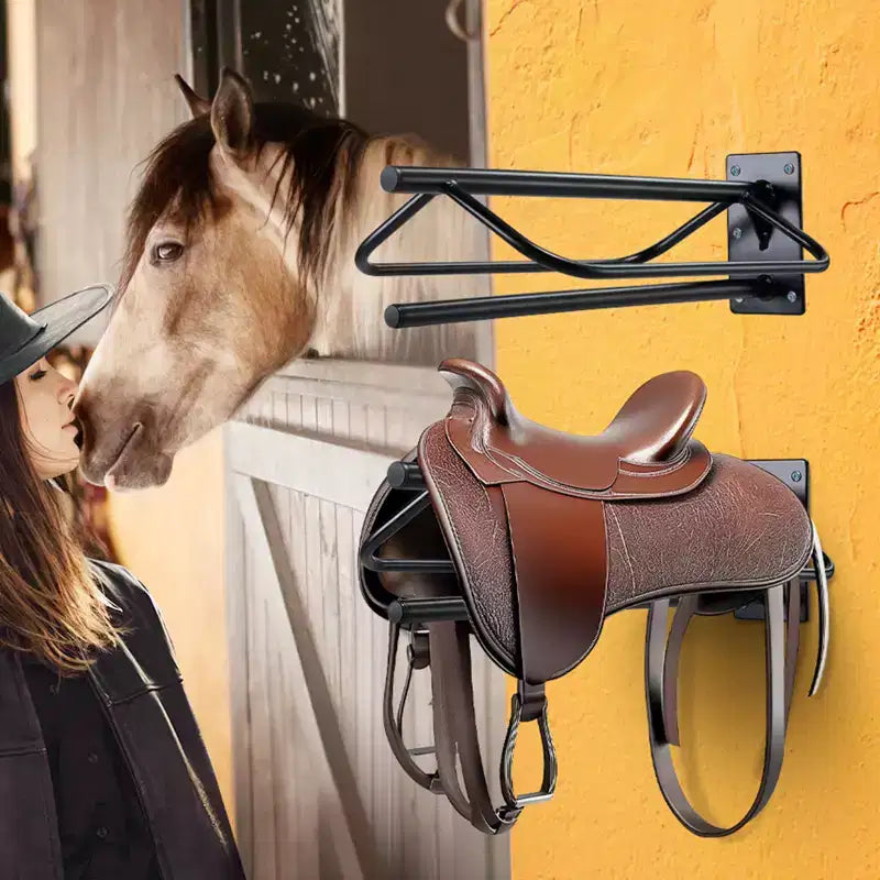 VEVOR rack à selles avec barre de tapis, 23.8 x 12.6 x 10.2 po, lot de 2 supports de selle muraux, support de selle en acier robuste, rack à selles western et anglaise