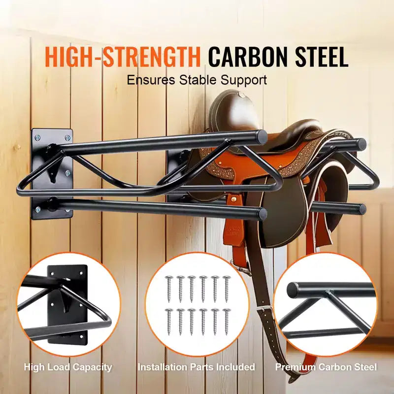 VEVOR rack à selles avec barre de tapis, 23.8 x 12.6 x 10.2 po, lot de 2 supports de selle muraux, support de selle en acier robuste, rack à selles western et anglaise